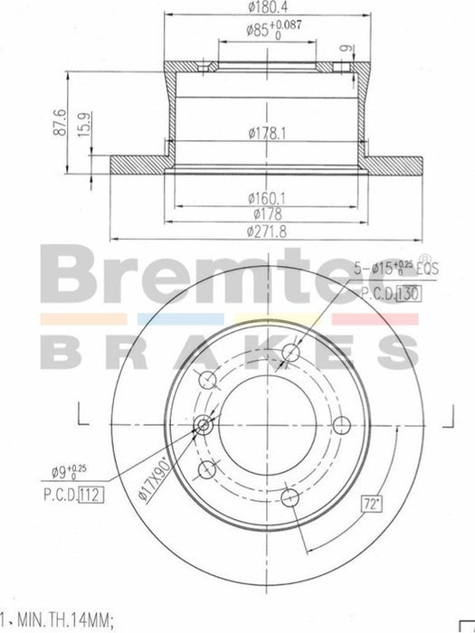 Bremtec Euro-Line Disc Brake Rotor (Single) 271.2mm BDR10750EL Discs Bremtec - Micks Gone Bush