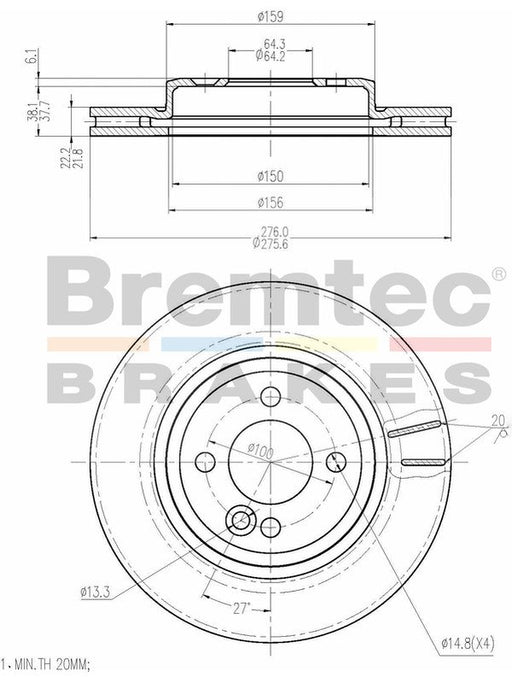 Bremtec Euro-Line Disc Brake Rotor (Pair) 275.8mm BDR11290EL Discs Bremtec - Micks Gone Bush