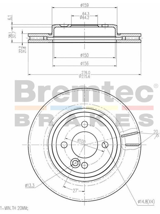 Bremtec Euro-Line Disc Brake Rotor (Pair) 275.8mm BDR11290EL Discs Bremtec - Micks Gone Bush