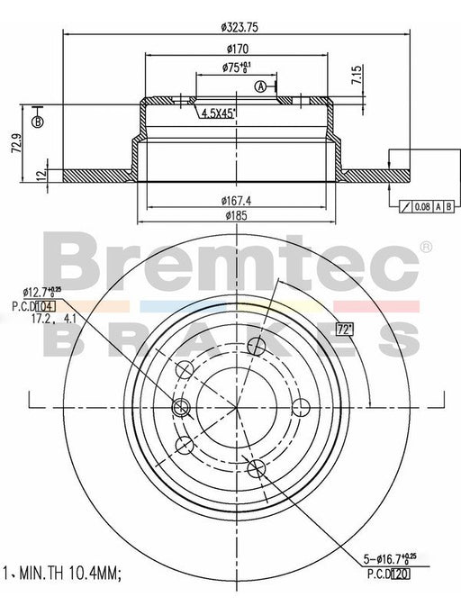 Bremtec Euro-Line Disc Brake Rotor (Single) 323.8mm BDR11300EL Discs Bremtec - Micks Gone Bush