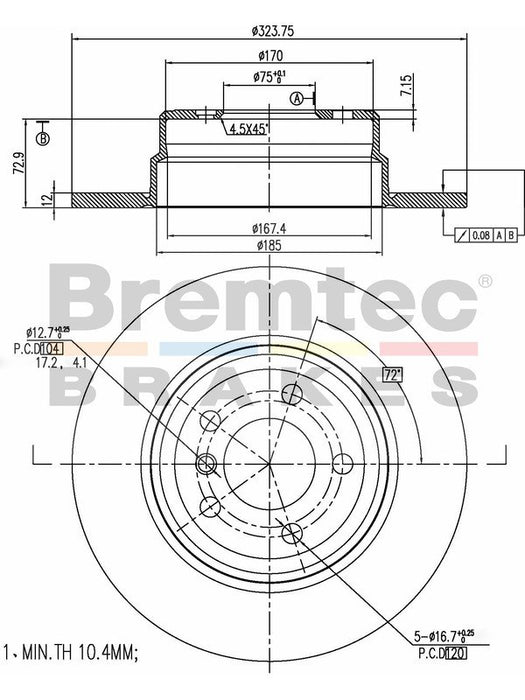 Bremtec Euro-Line Disc Brake Rotor (Single) 323.8mm BDR11300EL Discs Bremtec - Micks Gone Bush