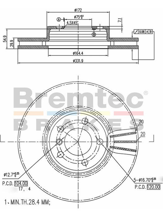 Bremtec Euro-Line Disc Brake Rotor (Pair) 332mm BDR11310EL Discs Bremtec - Micks Gone Bush