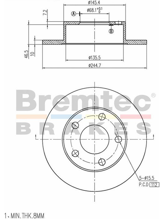 Bremtec Euro-Line Disc Brake Rotor (Single) 244.70mm BDR13580EL Discs Bremtec - Micks Gone Bush