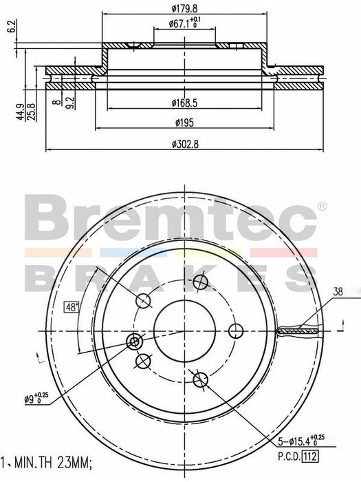 Bremtec Euro-Line Disc Brake Rotor (Pair) 302.8mm BDR13590EL Discs Bremtec - Micks Gone Bush