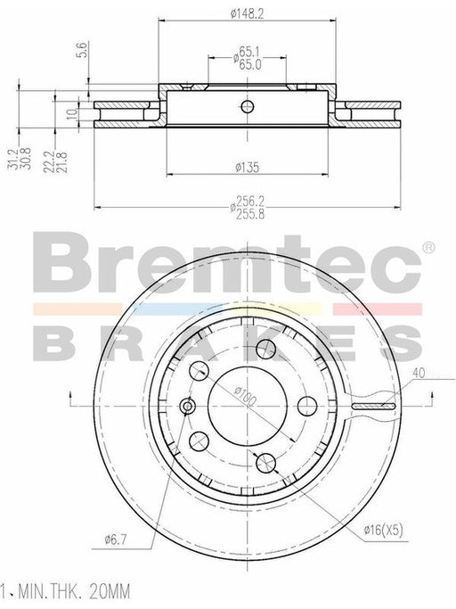 Bremtec Euro-Line Disc Brake Rotor (Pair) 256mm BDR13820EL Discs Bremtec - Micks Gone Bush