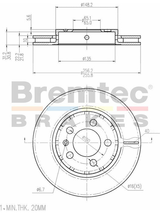 Bremtec Euro-Line Disc Brake Rotor (Pair) 256mm BDR13820EL Discs Bremtec - Micks Gone Bush