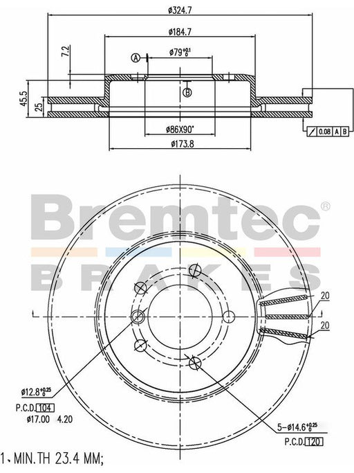 Bremtec Euro-Line Disc Brake Rotor (Pair) 324.7mm BDR14030EL Discs Bremtec - Micks Gone Bush