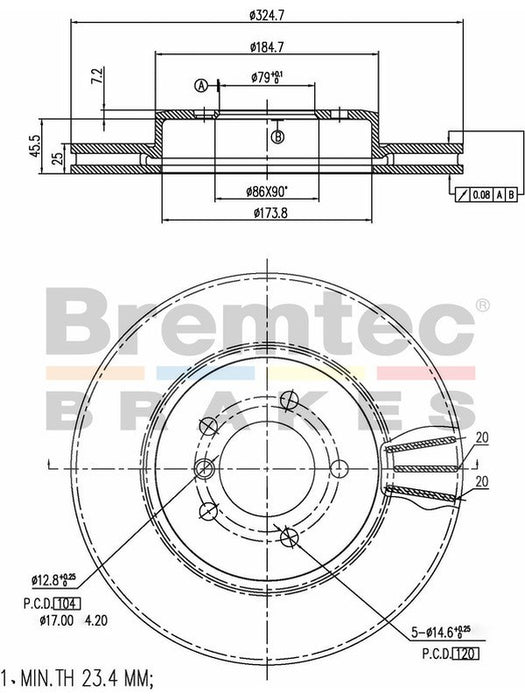 Bremtec Euro-Line Disc Brake Rotor (Pair) 324.7mm BDR14030EL Discs Bremtec - Micks Gone Bush