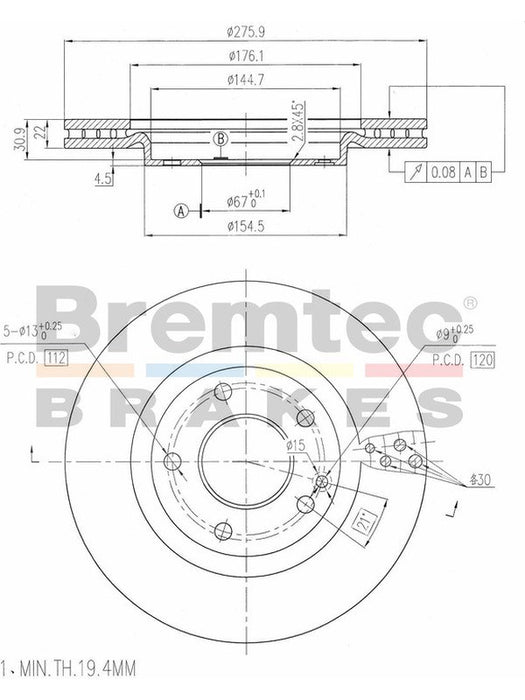 Bremtec Euro-Line Disc Brake Rotor (Pair) 275.90mm BDR14210EL Discs Bremtec - Micks Gone Bush