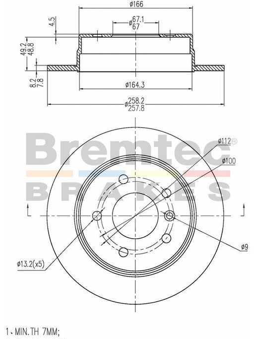 Bremtec Euro-Line Disc Brake Rotor (Pair) 258.00mm BDR14220EL Discs Bremtec - Micks Gone Bush