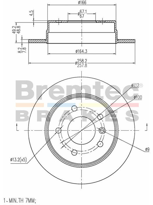 Bremtec Euro-Line Disc Brake Rotor (Pair) 258.00mm BDR14220EL Discs Bremtec - Micks Gone Bush