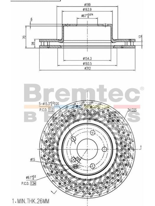 Bremtec Euro-Line High Grade Disc Brake Rotor (Single) 312mm BDR14260ELH Discs Bremtec - Micks Gone Bush