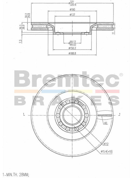Bremtec Euro-Line Disc Brake Rotor (Pair) 320mm BDR14440EL Discs Bremtec - Micks Gone Bush