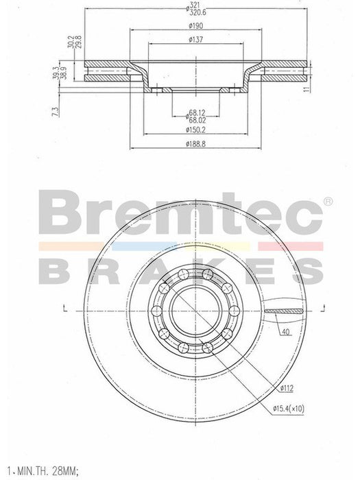 Bremtec Euro-Line Disc Brake Rotor (Pair) 320mm BDR14440EL Discs Bremtec - Micks Gone Bush