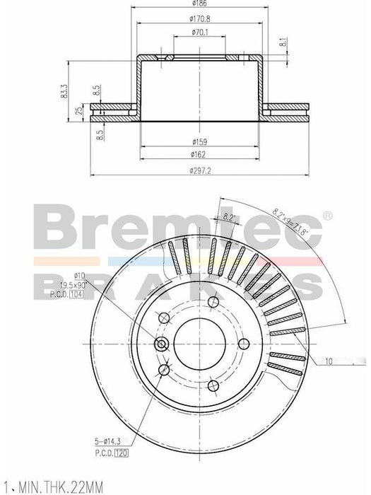 Bremtec Euro-Line Disc Brake Rotor (Single) 297.2mm BDR14450EL Discs Bremtec - Micks Gone Bush