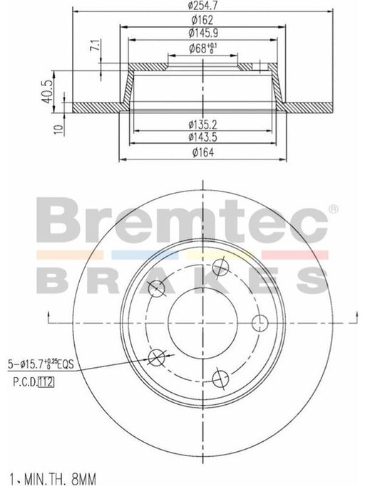 Bremtec Euro-Line Disc Brake Rotor (Single) 255.00mm BDR14620EL Discs Bremtec - Micks Gone Bush