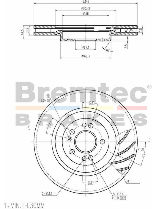 Bremtec Euro-Line Disc Brake Rotor (Pair) 345mm BDR14670EL Discs Bremtec - Micks Gone Bush