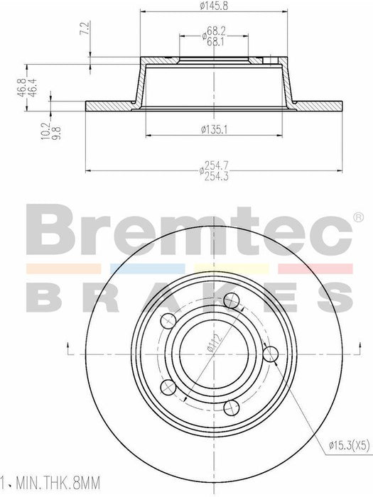 Bremtec Euro-Line Disc Brake Rotor (Pair) 255mm BDR14800EL Discs Bremtec - Micks Gone Bush
