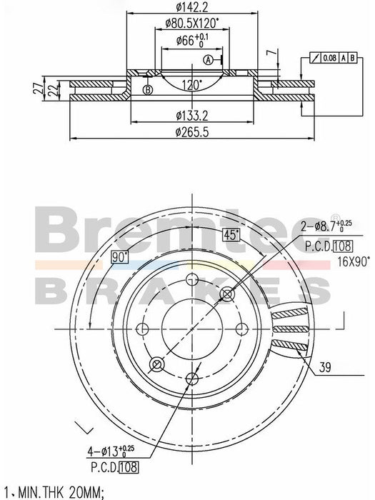 Bremtec Euro-Line Disc Brake Rotor (Pair) 265.5mm BDR14910EL Discs Bremtec - Micks Gone Bush
