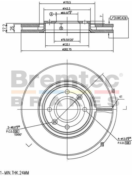 Bremtec Euro-Line Disc Brake Rotor (Pair) 282.9mm BDR14920EL Discs Bremtec - Micks Gone Bush