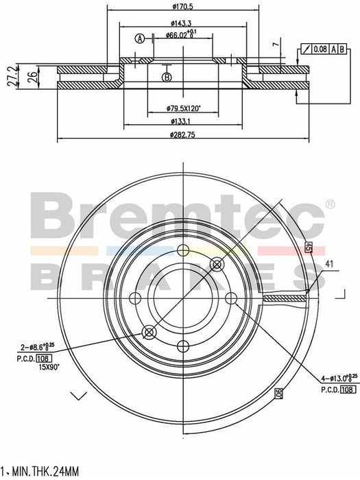 Bremtec Euro-Line Disc Brake Rotor (Pair) 282.9mm BDR14920EL Discs Bremtec - Micks Gone Bush