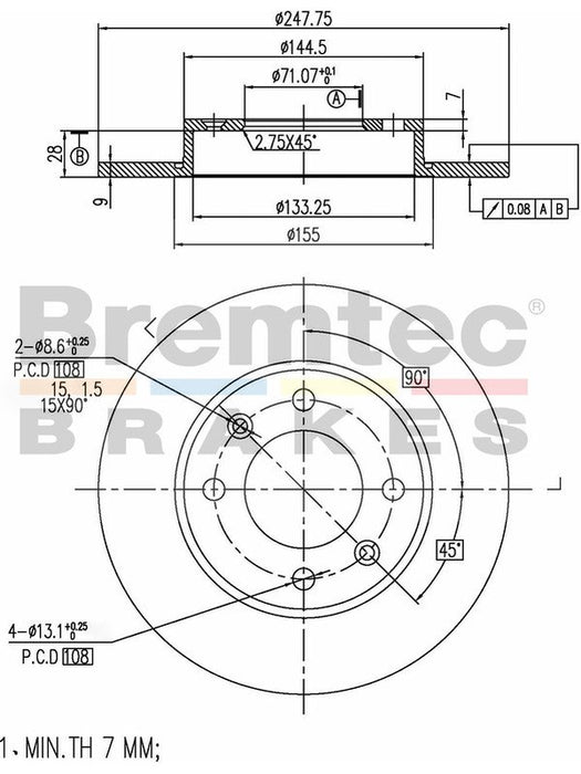 Bremtec Euro-Line Disc Brake Rotor (Pair) 246.7mm BDR14930EL Discs Bremtec - Micks Gone Bush