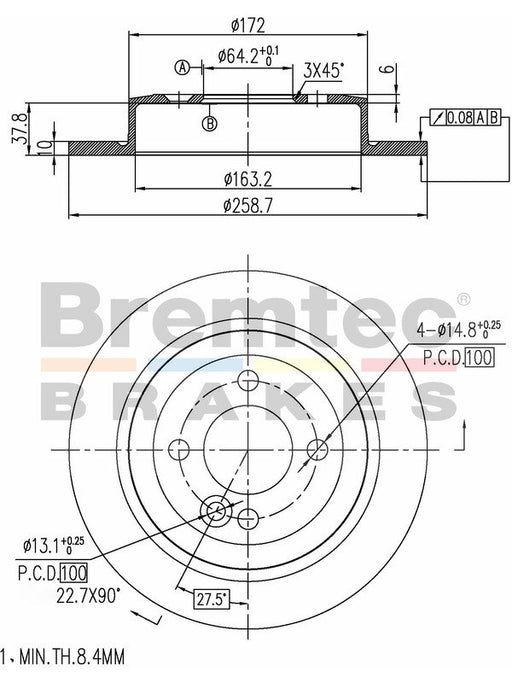 Bremtec Euro-Line Disc Brake Rotor (Pair) 258.7mm BDR14990EL Discs Bremtec - Micks Gone Bush