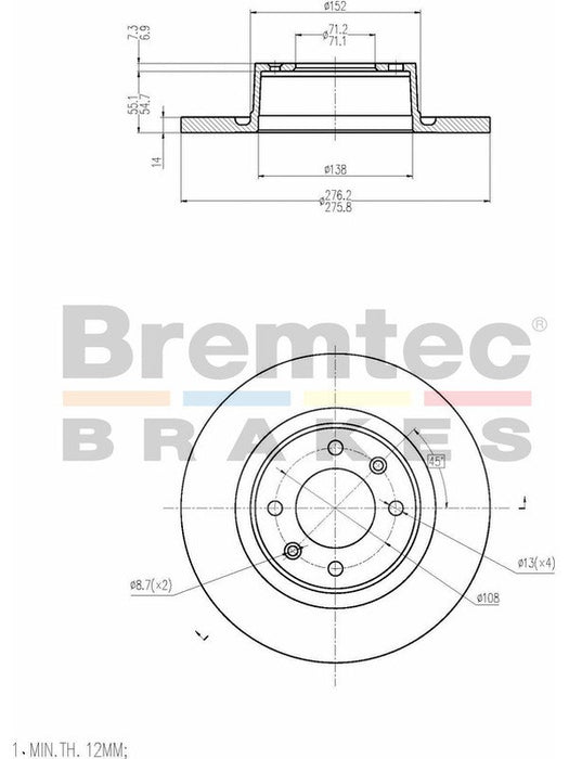 Bremtec Euro-Line Disc Brake Rotor (Pair) 276mm BDR15210EL Discs Bremtec - Micks Gone Bush