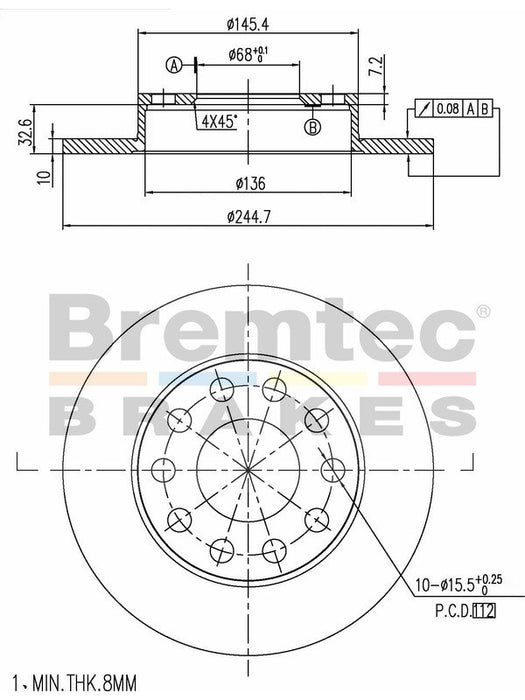Bremtec Euro-Line Disc Brake Rotor (Pair) 244.7mm BDR15230EL Discs Bremtec - Micks Gone Bush