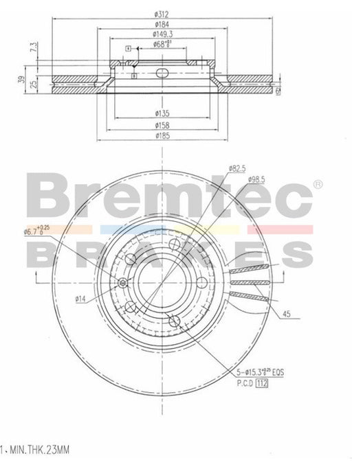 Bremtec Euro-Line Disc Brake Rotor (Pair) 312mm BDR15400EL Discs Bremtec - Micks Gone Bush