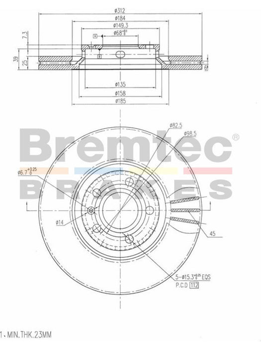 Bremtec Euro-Line Disc Brake Rotor (Pair) 312mm BDR15400EL Discs Bremtec - Micks Gone Bush