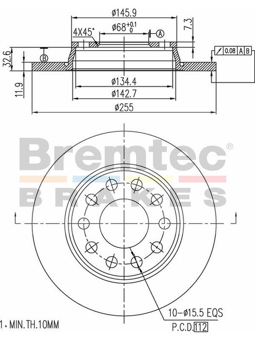 Bremtec Euro-Line Disc Brake Rotor (Pair) 255mm BDR15410EL Discs Bremtec - Micks Gone Bush
