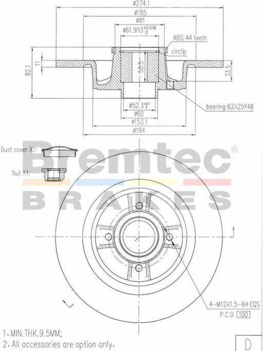 Bremtec Euro-Line Disc Brake Rotor (Single) 274mm BDR15660EL Discs Bremtec - Micks Gone Bush
