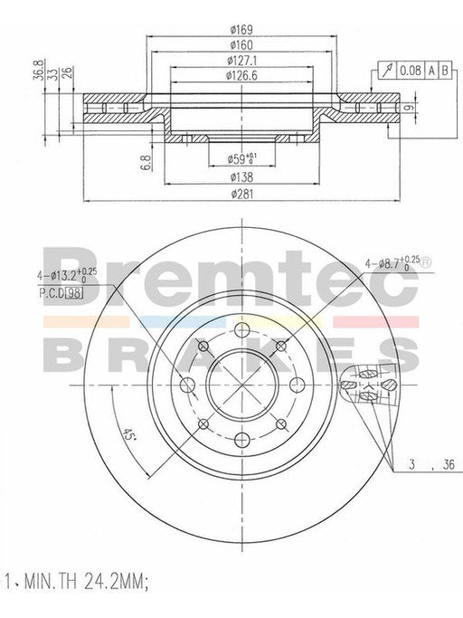 Bremtec Euro-Line Disc Brake Rotor (Pair) 281mm BDR15920EL Discs Bremtec - Micks Gone Bush