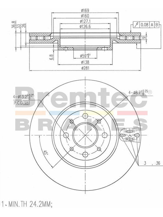 Bremtec Euro-Line Disc Brake Rotor (Pair) 281mm BDR15920EL Discs Bremtec - Micks Gone Bush