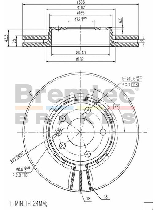 Bremtec Euro-Line Disc Brake Rotor (Pair) 305.3mm BDR16080EL Discs Bremtec - Micks Gone Bush