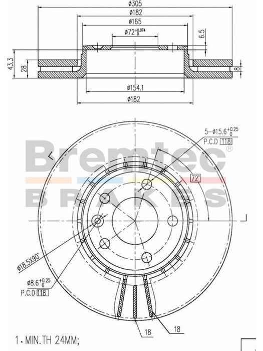 Bremtec Euro-Line Disc Brake Rotor (Pair) 305.3mm BDR16080EL Discs Bremtec - Micks Gone Bush