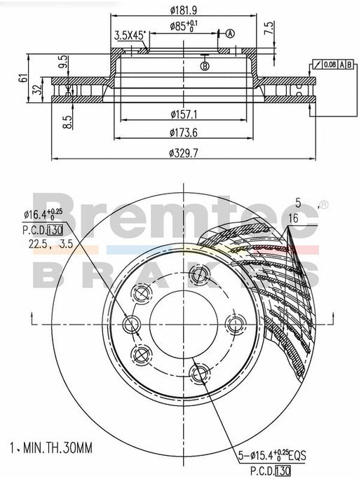 Bremtec Euro-Line High Grade Disc Brake Rotor Left (Single) 330mm BDR16100LELH Discs Bremtec - Micks Gone Bush