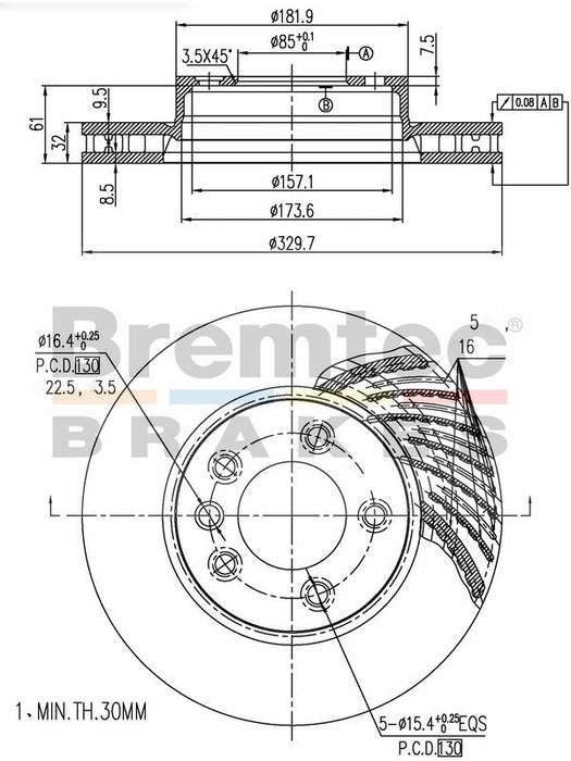 Bremtec Euro-Line High Grade Disc Brake Rotor Left (Single) 330mm BDR16100LELH Discs Bremtec - Micks Gone Bush