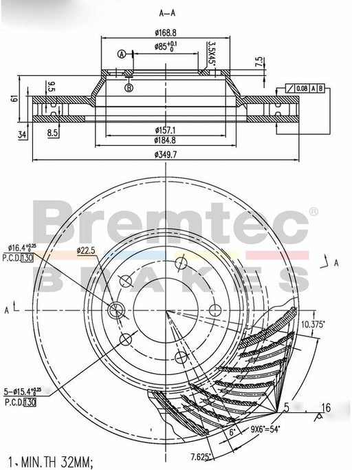 Bremtec Euro-Line High Grade Disc Brake Rotor Left (Single) 350mm BDR16110LELH Discs Bremtec - Micks Gone Bush