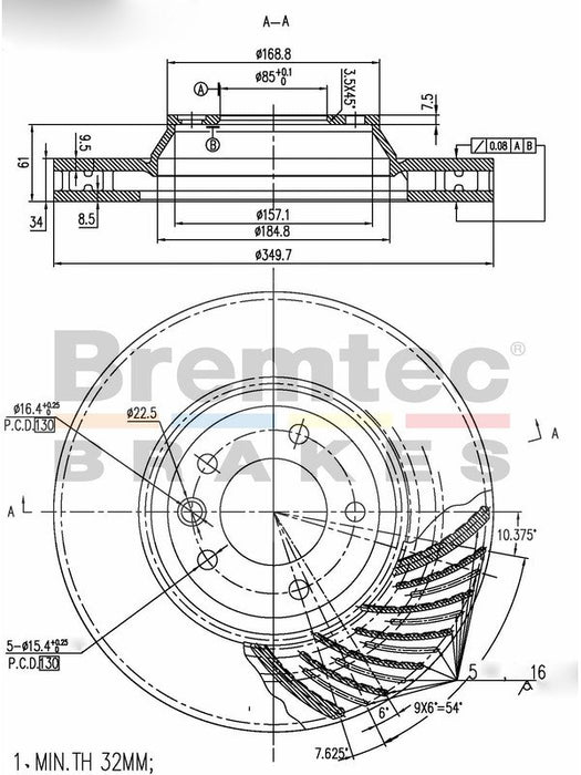 Bremtec Euro-Line High Grade Disc Brake Rotor Left (Single) 350mm BDR16110LELH Discs Bremtec - Micks Gone Bush