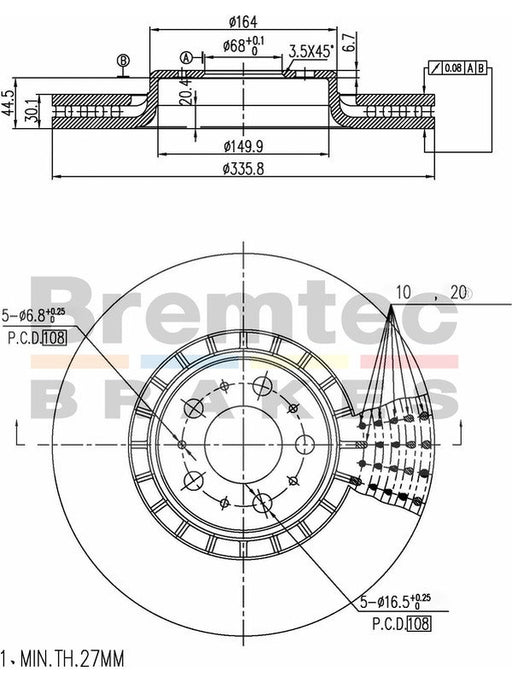 Bremtec Euro-Line Disc Brake Rotor (Pair) 335.8mm BDR16130EL Discs Bremtec - Micks Gone Bush