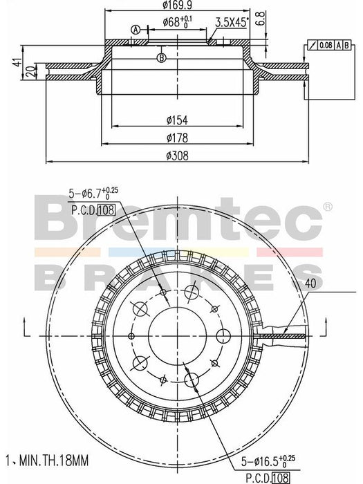 Bremtec Euro-Line Disc Brake Rotor (Pair) 308mm BDR16150EL Discs Bremtec - Micks Gone Bush