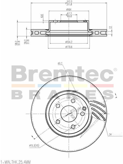 Bremtec Euro-Line Disc Brake Rotor (Pair) 312mm BDR16170EL Discs Bremtec - Micks Gone Bush