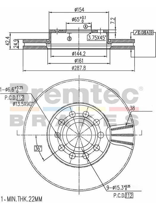 Bremtec Euro-Line High Grade Disc Brake Rotor (Pair) 287.8mm BDR16380ELH Discs Bremtec - Micks Gone Bush