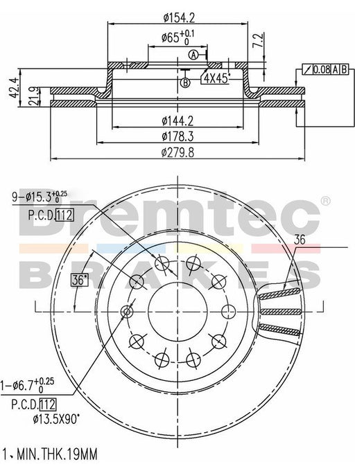 Bremtec Euro-Line Disc Brake Rotor (Pair) 279.9mm BDR16390EL Discs Bremtec - Micks Gone Bush
