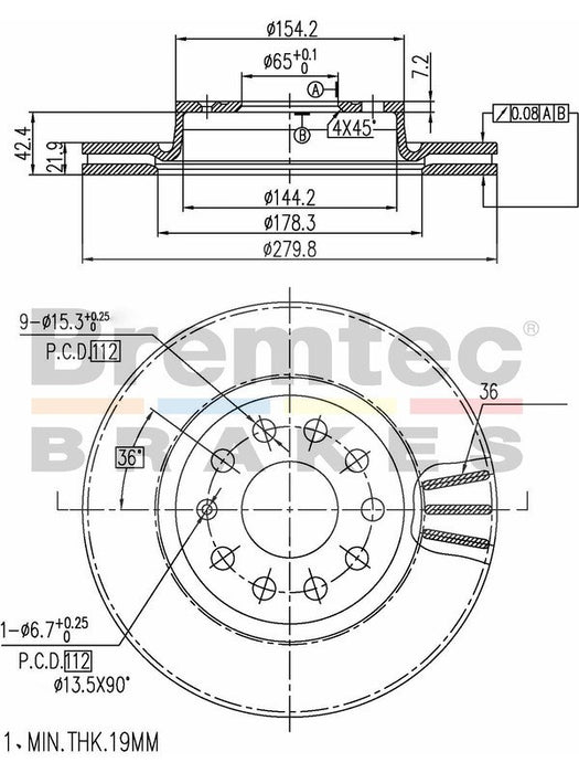 Bremtec Euro-Line Disc Brake Rotor (Pair) 279.9mm BDR16390EL Discs Bremtec - Micks Gone Bush