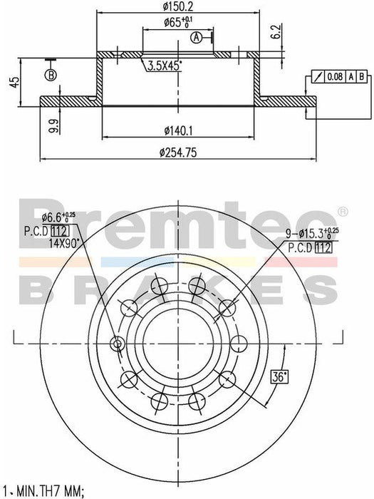 Bremtec Euro-Line Disc Brake Rotor (Pair) 254.7mm BDR16400EL Discs Bremtec - Micks Gone Bush