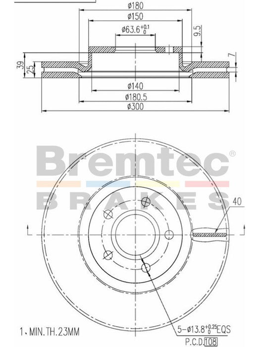Bremtec Euro-Line Disc Brake Rotor (Pair) 300mm BDR16410EL Discs Bremtec - Micks Gone Bush