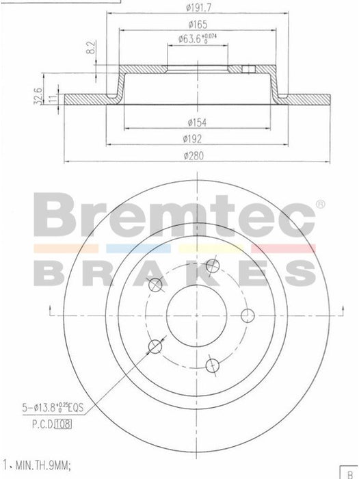 Bremtec Euro-Line Disc Brake Rotor (Pair) 279.9mm BDR16430EL Discs Bremtec - Micks Gone Bush